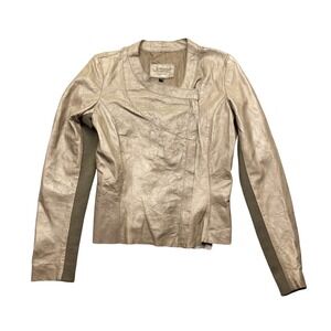 Jazz Womens Leather Moto Jacket Asymmetrical Zip Taupe Size S 36 Grunge Retro‎